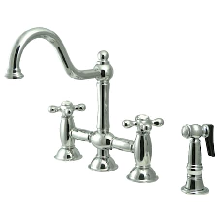 Kingston Brass KS3791AXBS Restoration Bridge Kitchen Faucet W/ Brass Sprayer, Chrome KS3791AXBS